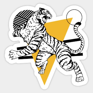 Retro Black & Gold Tiger on the Attack // Vintage Geometric Shapes Background Sticker